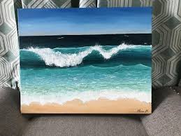 Beautiful Painting Of An Ocean Wave Seen From A Beach Acrylic On Stretched Canvas Beach Art Painting Wave Painting Art Painting Acrylic
