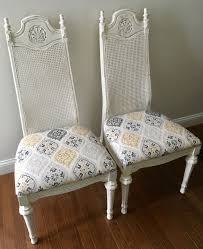 Pair Of Painted And Distressed Cane Back Chairs With Updated Upholstery Cane Back Chairs Chair Chair Pads