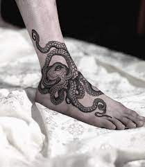 See more ideas about foot tattoos, tattoos, foot tattoo. Animal Dotwork Octopus Penumbra Tattoo On Ankle Foot Id 990