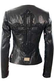 Philipp Plein Womens Leather Cross Black Leather Jacket London Clothing Stores Fashion Jackets