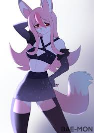 161901 - safe, artist:bae-mon, nazuna hiwatashi (bna), canine, fox, mammal,  anthro, bna: brand new animal, 2021, arms behind head, bedroom eyes, black  nose, bottomwear, breasts, clothes, digital art, ears, evening gloves,  eyelashes,