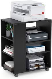 Amazon Com Tribesigns Printer Stand Printer Cart File Cabinet With Storage Shelf On Wheels Computer Side Table Machine Stand For Home Office Black Electronics