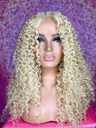 Blonde Curly Lace Front Wig Long Human Hair Blend Wig