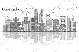 Black And White City Skyline Outline Guangzhou China City Skyline In 2020 China City City Skyline Silhouette City Skyline