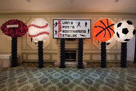 Football balloons football themes football banquet football parties football first birthday football baby simple gender reveal sports theme football balloons football party decor college football | etsy. Espn Balloon Sculpturessports Balls Balloon Sculptures With Custom Themed Backdrop Sports Decorations Sports Themed Party Balloon Sculptures