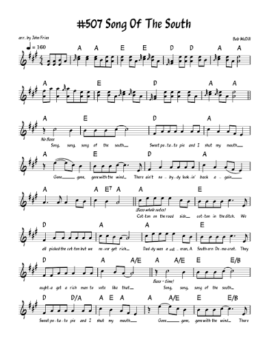Song Of The South (arr. John Fries) by Alabama Piano, Vocal & Guitar Chords  - Digital Sheet Music