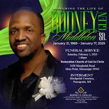 Remembering Mr. Rodney G. Middleton, Sr. of Moss Point, MS. Please visit  our website to sign the online guest registry: www.UNITYFH.net