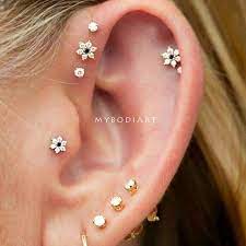 Nina Dainty Small Black Crystal Flower Ear Piercing Stud Earrings In Gold In 2021 Ear Piercing Studs Piercing Stud Earrings Cool Ear Piercings