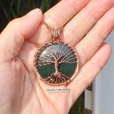 Green Jade Tree Of Life Necklace Wire Wrapped Yggdrasil Shiny Etsy Tree Of Life Necklace Jewelry Artisan Jewelry
