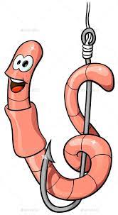 Cartoon Worm On A Hook Vector Illustration Cartoon Sea Animals Cartoon Fish Cartoon