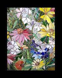 Glass tile in floral pattern. Mosaic Floral Mosaic Mosaic Flowers Stained Glass Wall Art