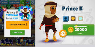 Prince k's outfits are also expensive, costing 100 keys (jag outfit) and 280 keys( shine outfit). User Blog Mike889 Prince K Thursday Subway Surfers Wiki Fandom