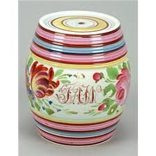 A Bristol pearlware spirit barrel, decorated in the manner of William  Fifield, painted in coloure...