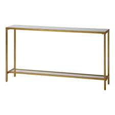 Classic And Minimalist This Console Table In Iron Is Finished With Lightly Antiqued Gold Leaf Inse Narrow Console Table Uttermost Console Table Console Table