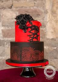 Aimee And David S Gothic Wedding At Thornbury Castle Misfitwedding Com Gothic Wedding Cake Gothic Cake Wedding Cake Red
