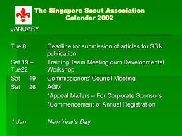 Sundays and solemnities are in capitals. Ppt The Singapore Scout Association Calendar 2002 Powerpoint Presentation Id 4616891