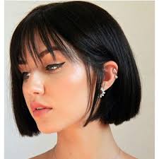 Bob hairstyles may be categorized in 3: Amazon Com Short Bob Wigs With Bangs 8 Inch Human Hair Bangs Wig Natural Color Black Straight Wig For Black Women 10 A Brazilian Virgin Guleless Wigs Beauty