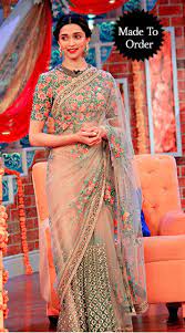 Anushka's saree inspired by deepika padukone? Floral Work Cream Net Deepika Padukone Saree Bp1303