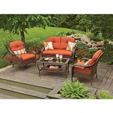 Better Homes Gardens Azalea Ridge Outdoor Conversation Set With Orange Cushions Walmart Com Outdoor Patio Furniture Sets Conversation Set Patio Outdoor Furniture Sets