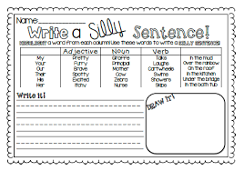 Silly Sentences Writing Sentences With Nouns Verbs And Adjectives Sentence Writing Silly Sentences Kindergarten Writing