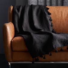 Black And White Throw With Tassels Free Shipping Shop Linen Black Throw With Tassels Soft Dobby Weave Covers Sofa Accent Chair You In A Lig With Images Black Throws Decorative Throws Blanket Throw Blanket
