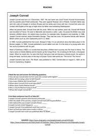 A Reading Comprehension Exercise About Joseph Conrad For Elementary Or Lower Intermediate Student Reading Worksheets Intermediate Reading Reading Comprehension