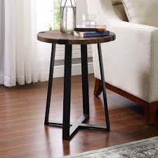 Rustic Wood And Metal Round Dark Walnut End Table By Manor Park Walnut Walmart Com End Tables Wood And Metal Accent Side Table