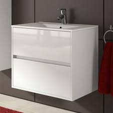 Meuble Salle De Bain 70 Cm 2 Tiroirs Vasque Porcelaine Blanc Aliso