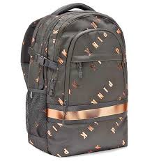 Black And Rose Gold Nike Backpack Victoria S Secret Pink Campus Backpack College Bag Pure Black Rose Gold New Vs Campus Backpack Pink Pink Backpack Victoria Secret Stylish School Bags