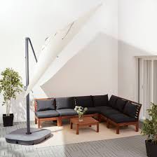 Seglaro Svarto Hanging Umbrella With Base Tilting Beige Dark Gray Ikea Offset Patio Umbrella Patio Decor Patio Umbrellas