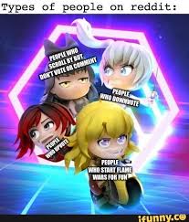 A way of describing cultural information being shared. Types Of People On Reddit Ifunny Rwby Comic Rwby Funny Rwby Memes