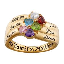 Who says diamonds are a girl's best friend? Mother S Heart Shaped Simulated Birthstone Ring In 10k Gold 2 6 Stones And Names Gordon S Jewelers