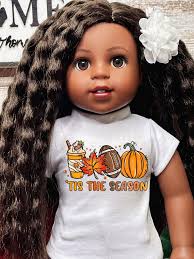 Tis the Season Autumn Lattes Football and Pumpkins Graphic Tee 18 Inch  Dolls Like Fits Most 18 Inch Dolls ,DOLL NOT INCLUDED
