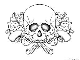 Print Skull With Guns Flowers Coloring Pages Skull Coloring Pages Heart Coloring Pages Free Coloring Pages