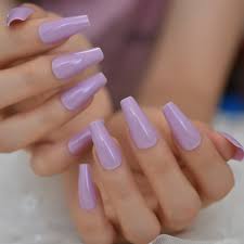 The accent nails feature silver glitter. Lavender Purple Coffin False Nails Long Ballerina Shape Solid Color Thick Reusable Artificial Acrylic Nails And Gel Manicures 24 False Nails Aliexpress