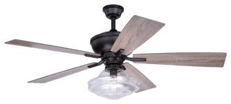 Many ceiling fans are sold without a light attached to them but that doesn't always fit the needs some ceiling fans will not accommodate the addition of a light kit but quite a few will. Huntley 52 Bronze Farmhouse Ceiling Fan Schoolhouse Led Light Kit Remote Traditional Ceiling Fans By Vaxcel Houzz