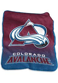 The letter c in burgundy with white and silver trim and the letter o in black centered. Colorado Avalanche Team Logo Raschel Blanket 14133554