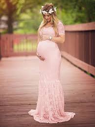 Light Pink Lace Ruffle Off Shoulder Boat Neck Elegant Mermaid Maternity Maxi Dres Mermaid Maternity Dress Lace Maternity Dress Maternity Dresses For Photoshoot