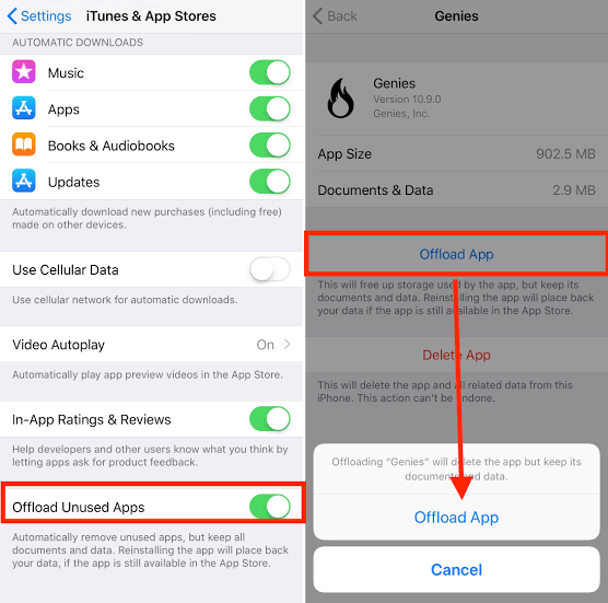 Offload apps to save space while keeping data, AI generated