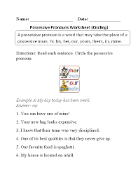 I need a pen to write. Possessive Pronouns Worksheets Circling Possessive Pronouns Worksheet Part 2