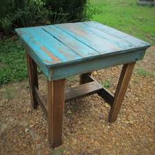 Turquoise End Table Handcrafted Solid Wood Side Turquoise Brown Table Southwest Lodge Rustic Table Reclaimed W Wood Patio Table Rustic Table Wood Patio