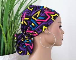 Ankara Fabric Satin Lined Scrub Cap: Ponytail Hat with Buttons