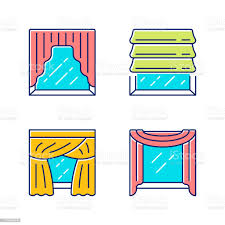window drapes color icons set roman