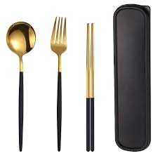 Sambungannya kuat, tidak goyah saat digunakan. Tuuth Set Perlengkapan Makan Sendok Garpu Sumpit Cutlery Dinner Set Box A11 Black Gold Jakartanotebook Com