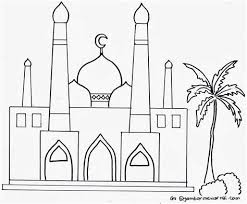Masih berupa gambar hitam putih yang nantinya dijadikan media untuk diwarnai. Sketsa Gambar Masjid Shefalitayal