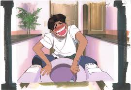anime cel of Kintaro cleaning toilet ...