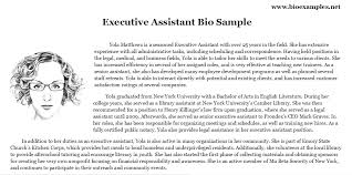 Self Biography Examples For Work Executive Assistant Bio Sample Executive Assistant Bio Assistant