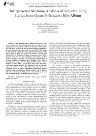 Check spelling or type a new query. Pdf Interpersonal Meaning Analysis Of Selected Song Lyrics From Queen S Greatest Hits Album