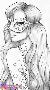 Printable Coloring Page Girl Portrait And Mask Colouring Sheet Etsy Outline Drawings Coloring Book Art Coloring Pages