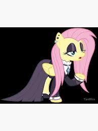 2830643 - safe, artist:millie489, fluttershy, pegasus, anthro, breasts,  choker, cleavage, clothes, ear piercing, emo, emoshy, female, hair over one  eye, my chemical romance, off shoulder, piercing, screencap reference,  shirt, smiling, socks, solo,